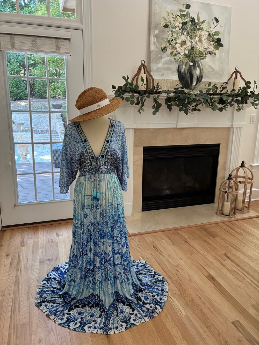 HEMANT & NANDITA Blue Printed Tiered Maxi Dress